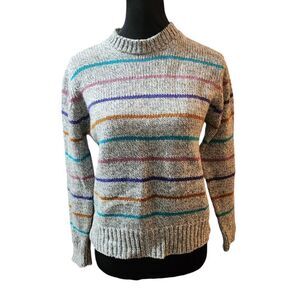 Vintage Andrew St. John Sweater Medium Wool Blend Gray Stripe Pullover